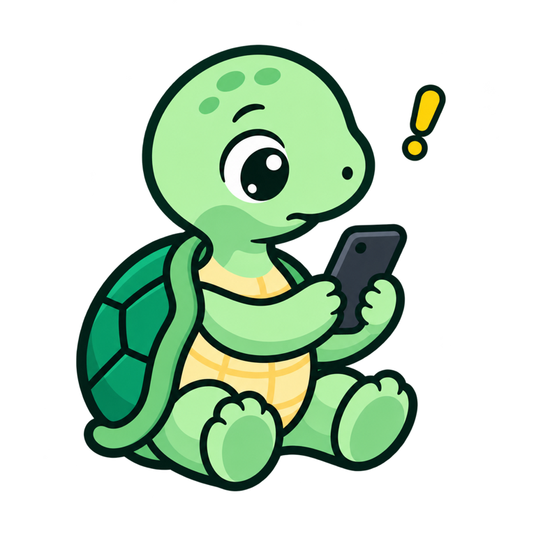 TurtleNeck turtle showing a yellow caution posture